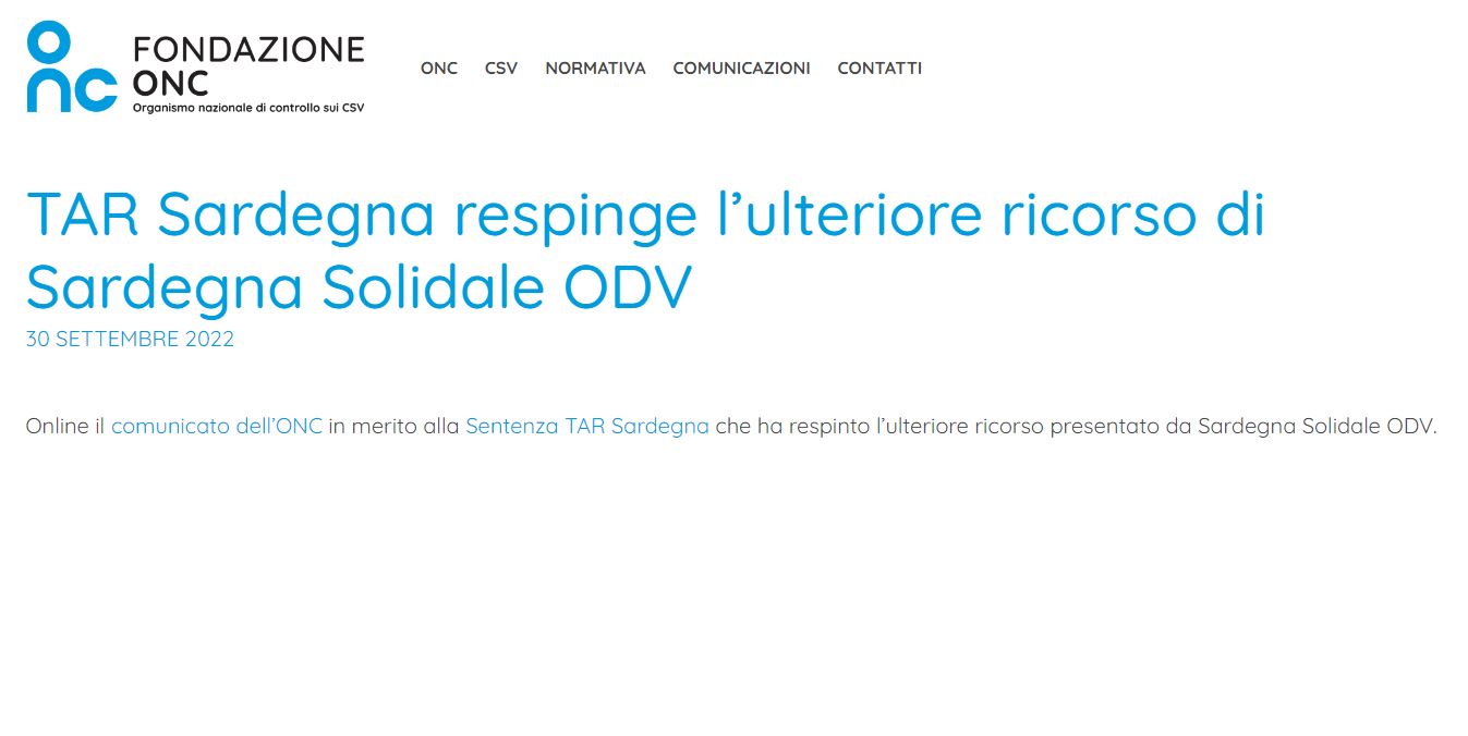 Un comunicato stampa dell’Onc sulla sentenza del Tar Sardegna post thumbnail image